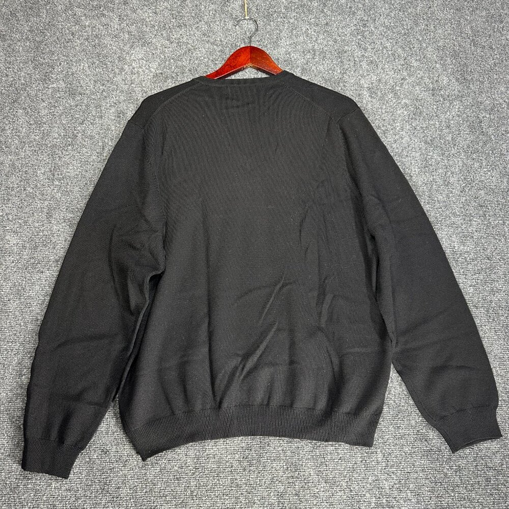 Brooks Brothers Sweater Mens Large Black Merino Wool Stretch Ribbed Hem V Neck - Picture 6 of 7